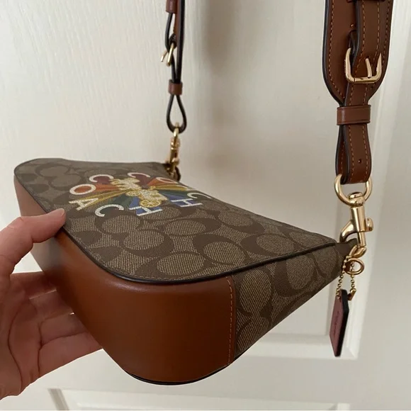 $328 Coach Jes Baguette Signature Canvas Radial Rainbow Leather Crossbody C6817 - Picture 10 of 16